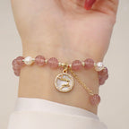 Fortune Jewel Strawberry Quartz Pearl Elk Smiley Face Fishtail Fu Character Charm Healing Bracelet