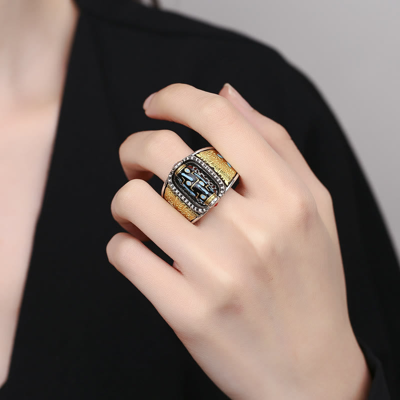 Fortune Jewel Tibetan Nine-Eye Dzi Bead Wealth Blessings Rotatable Ring
