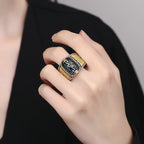 Fortune Jewel Tibetan Nine-Eye Dzi Bead Wealth Blessings Rotatable Ring