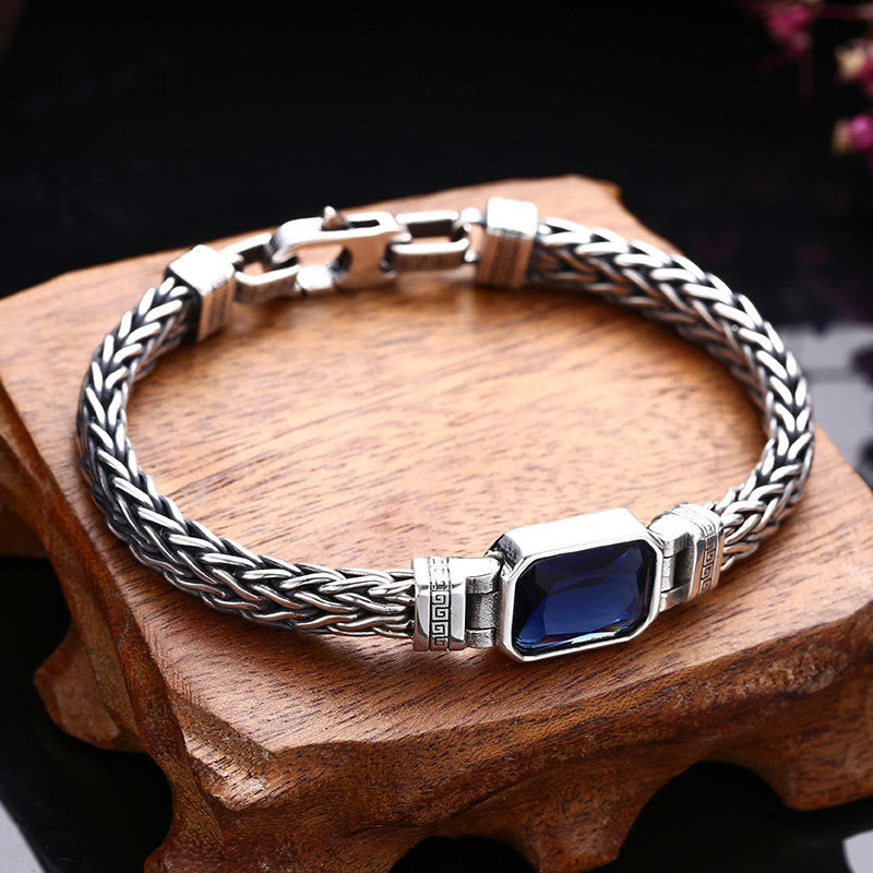 Fortune Jewel Retro Blue Acrylic Dragon Keel Braided Design Healing Wealth Buckle Bracelet