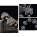 Fortune Jewel Ebony Wood Eighteen Arhats Lotus Dragon Engraved Balance Bracelet Fortune Jewel