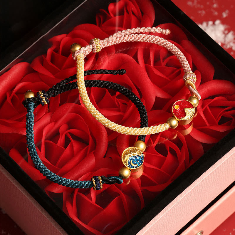 Fortune Jewel Handmade Mountain and Sea Engraved Luck Two-Color String Couple Bracelet