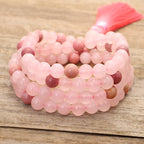 Fortune Jewel 108 Mala Beads Pink Crystal Love Tassel Bracelet