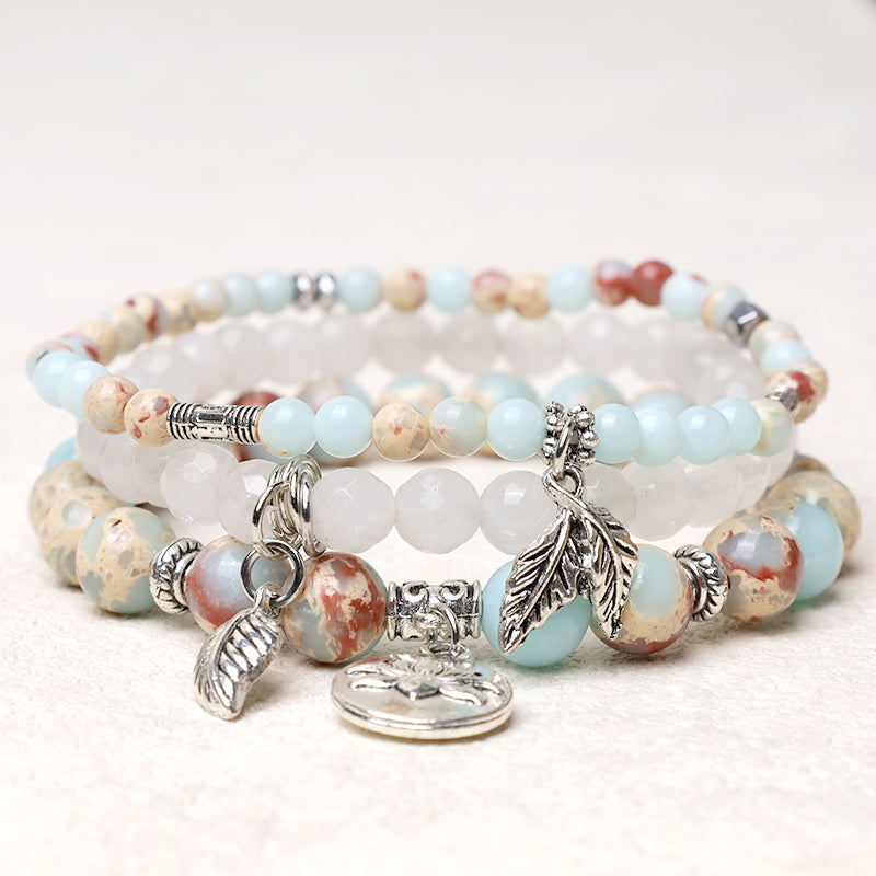 Fortune Jewel 3PCS Natural Quartz Crystal Beaded Healing Energy Lotus Bracelet