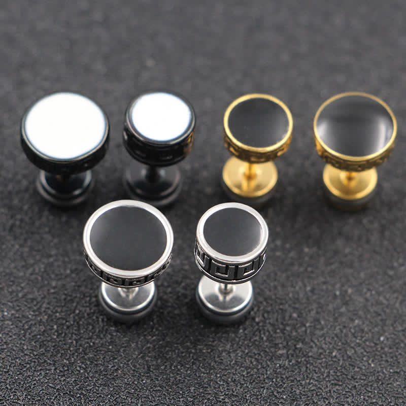 Fortune Jewel Cool Men Titanium Steel Balance Round Stud Earrings