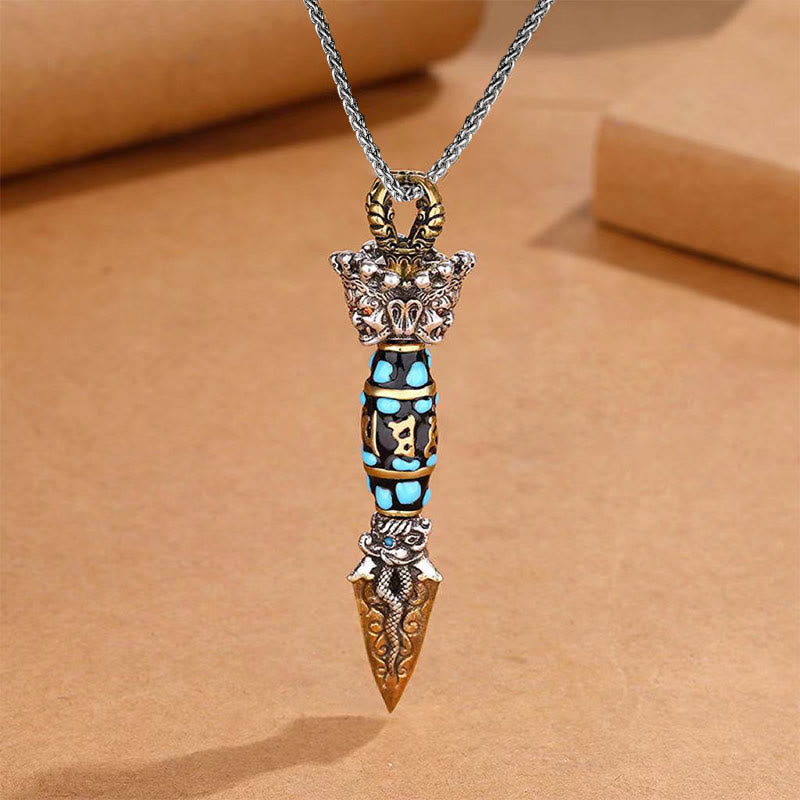Fortune Jewel Tibet Om Mani Padme Hum Dzi Bead Dorje Vajra Pattern Wealth Rotatable Necklace Pendant
