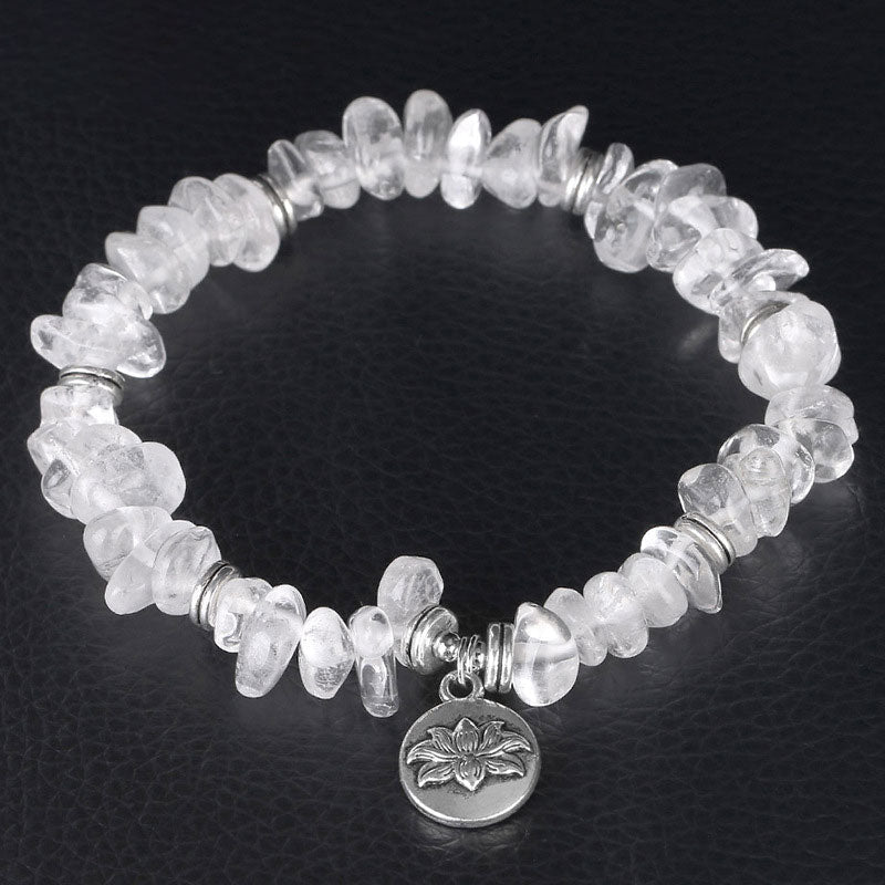 Fortune Jewel Natural White Crystal Lotus Healing Bracelet