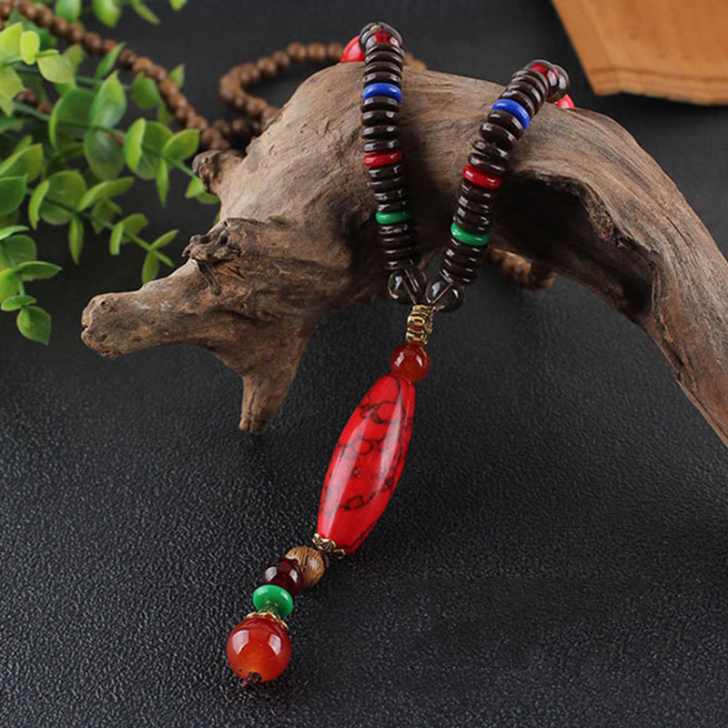 Fortune Jewel Wenge Wood Turquoise Stone Protection Calm Necklace Pendant