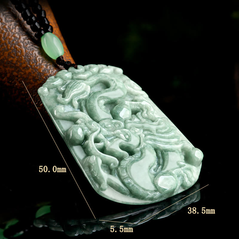 Fortune Jewel Year Of The Dragon Chinese Zodiac Dragon Soaring Jade Protection Bead Chain Necklace Pendant