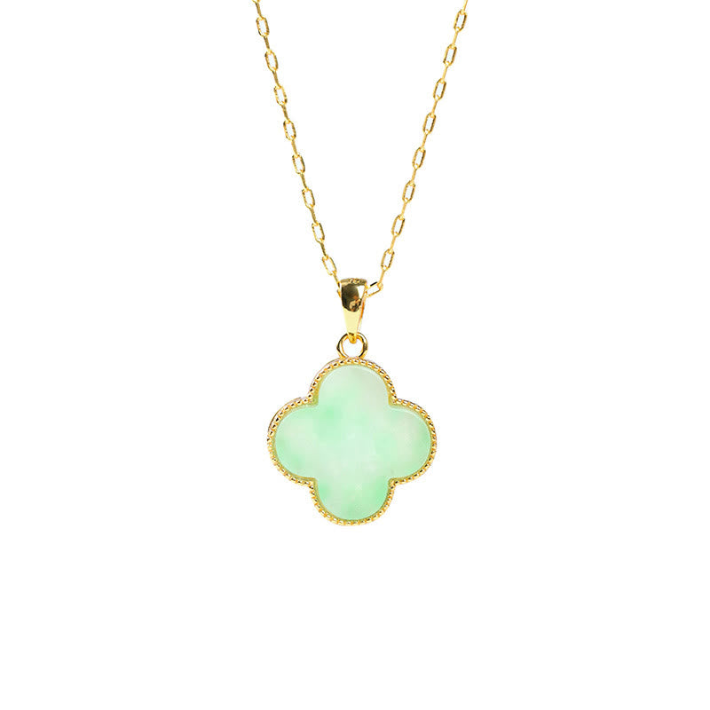Fortune Jewel Four Leaf Clover Jade Pattern Luck Necklace Pendant