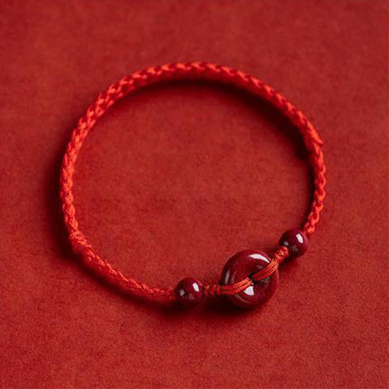 Fortune Jewel Handmade Cinnabar Peace Buckle Safe and Healthy Charm Blessing String Bracelet Anklet
