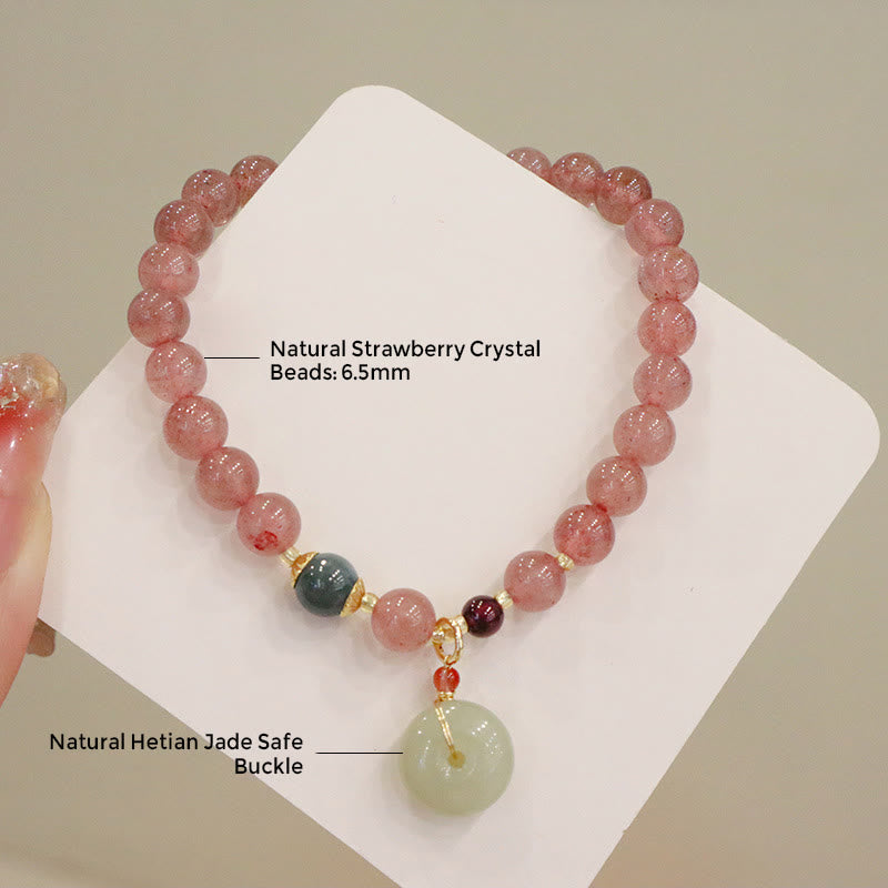Fortune Jewel Natural Strawberry Quartz Jade Peace Buckle Coin Purse Healing Bracelet