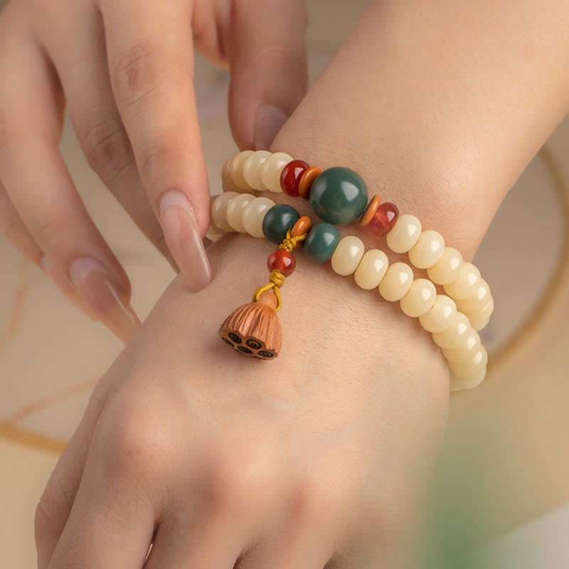 Fortune Jewel Bodhi Seed Lotus Pod Charm Peace Double Wrap Bracelet