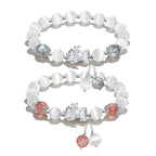 Fortune Jewel Natural Cat's Eye Moonstone Strawberry Quartz PiXiu Support Bracelet