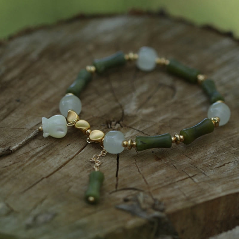 Fortune Jewel Green Bamboo Jade Lily of the Valley Wealth Bracelet