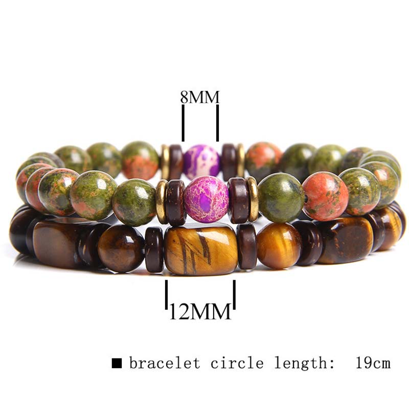 Fortune Jewel 2PCS Healing Crystal Emperor Stone Tiger Eye Bead Bracelet