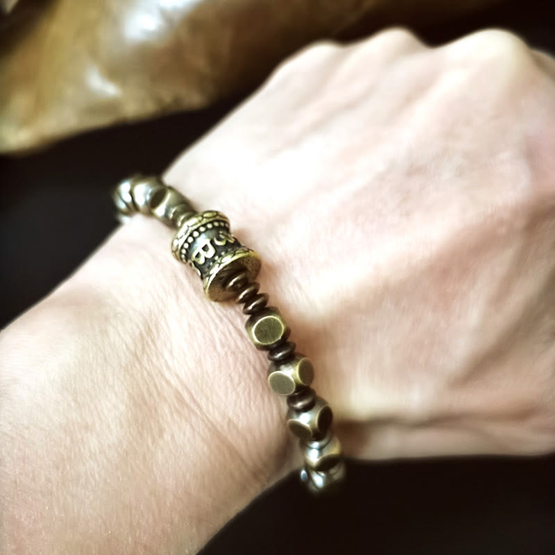 Fortune Jewel Tibetan Om Mani Padme Hum Carved Copper Brass Amulet Focus Bracelet