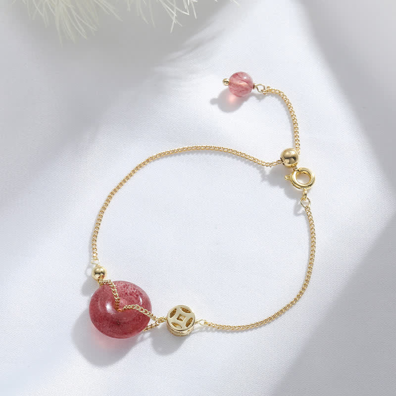 Fortune Jewel Strawberry Quartz Peace Buckle Coin Love Bracelet