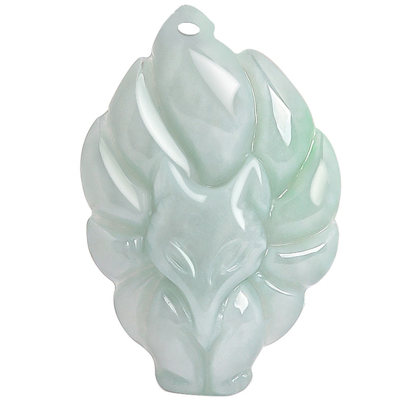 Fortune Jewel Natural Jade Nine Tailed Fox Luck Prosperity Necklace Pendant