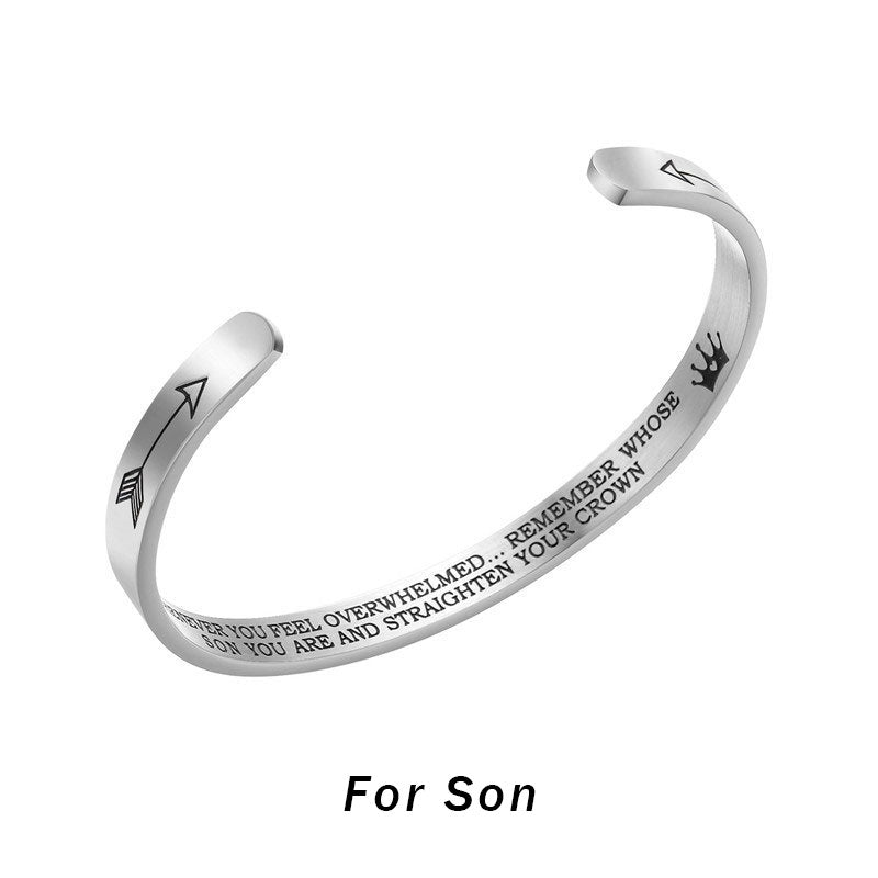 Fortune Jewel Inspirational Bracelets Personalized Gift for Her Him Engraved Mantra Cuff Bangle Crown Jewelry