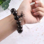 Fortune Jewel 925 Sterling Silver Inlaid Small Leaf Red Sandalwood Om Mani Padme Hum Character Auspicious Clouds Protection Bracelet