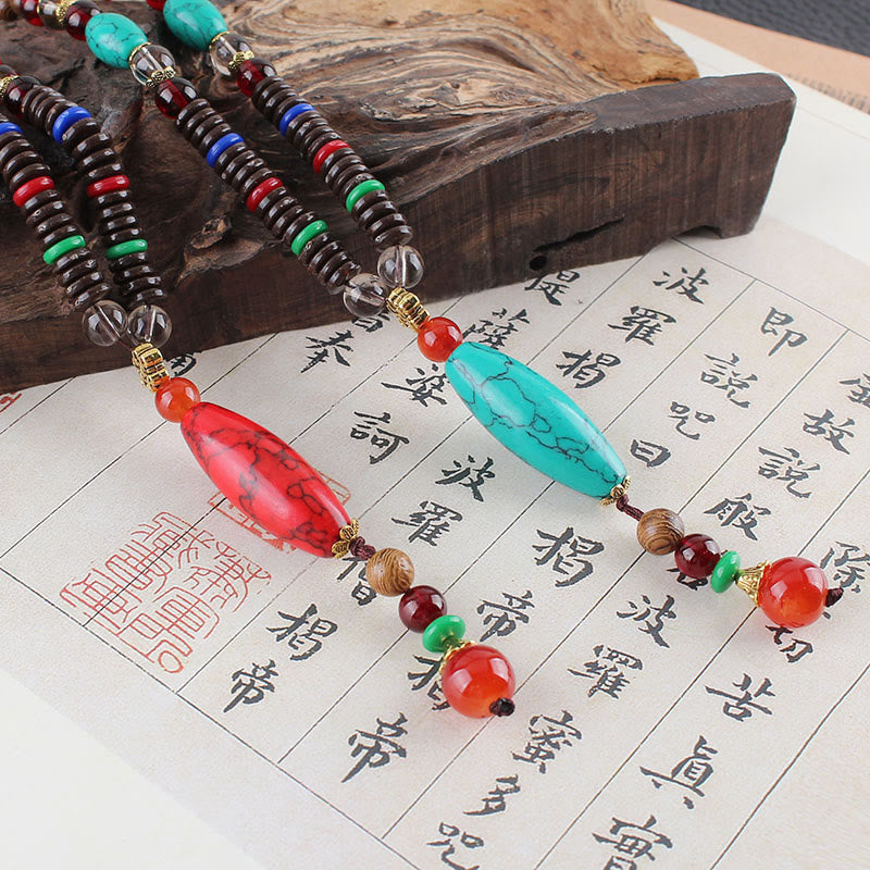 Fortune Jewel Wenge Wood Turquoise Stone Protection Calm Necklace Pendant