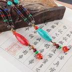 Fortune Jewel Wenge Wood Turquoise Stone Protection Calm Necklace Pendant
