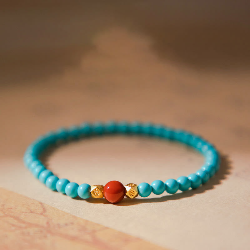 Fortune Jewel Turquoise Red Agate Beaded Protection Bracelet