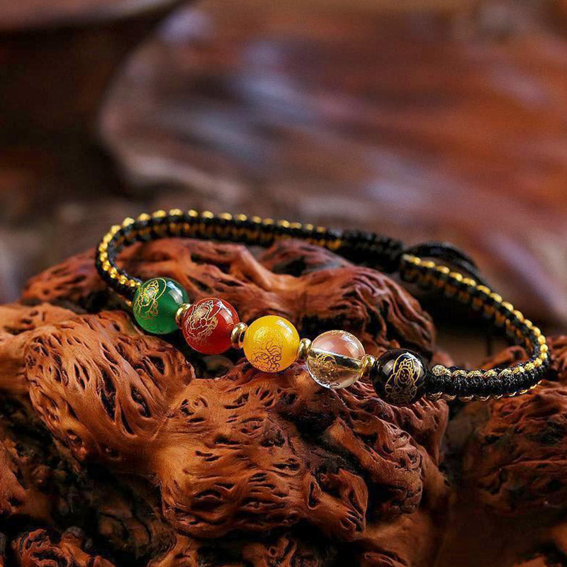 Fortune Jewel Five Directions Gods of Wealth Agate Handmade Protection String Braid Bracelet