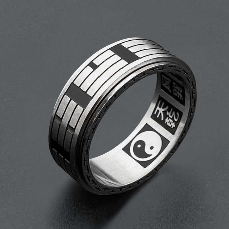 Fortune Jewel Bagua Yin Yang Titanium Steel Balance Rotatable Ring Fortune Jewel