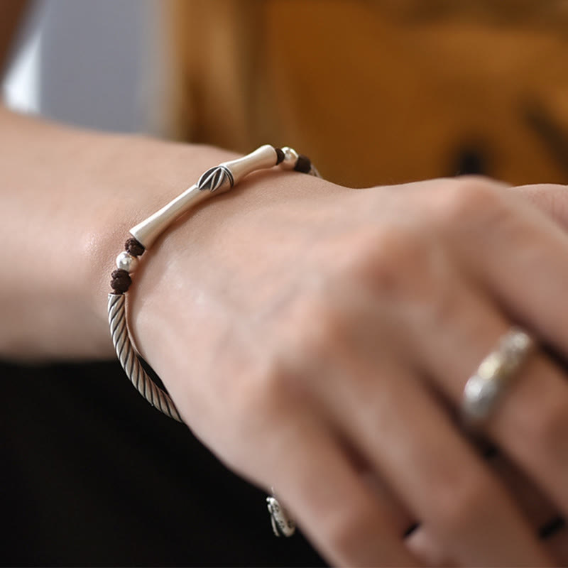 Fortune Jewel 999 Sterling Silver Bamboo Pattern Cicada Luck Wealth Bracelet