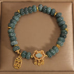 Fortune Jewel Natural Jade Chinese Lock Charm Peace Luck Abundance Bracelet