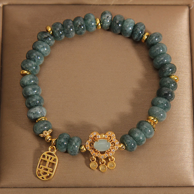Fortune Jewel Natural Jade Chinese Lock Charm Peace Luck Abundance Bracelet
