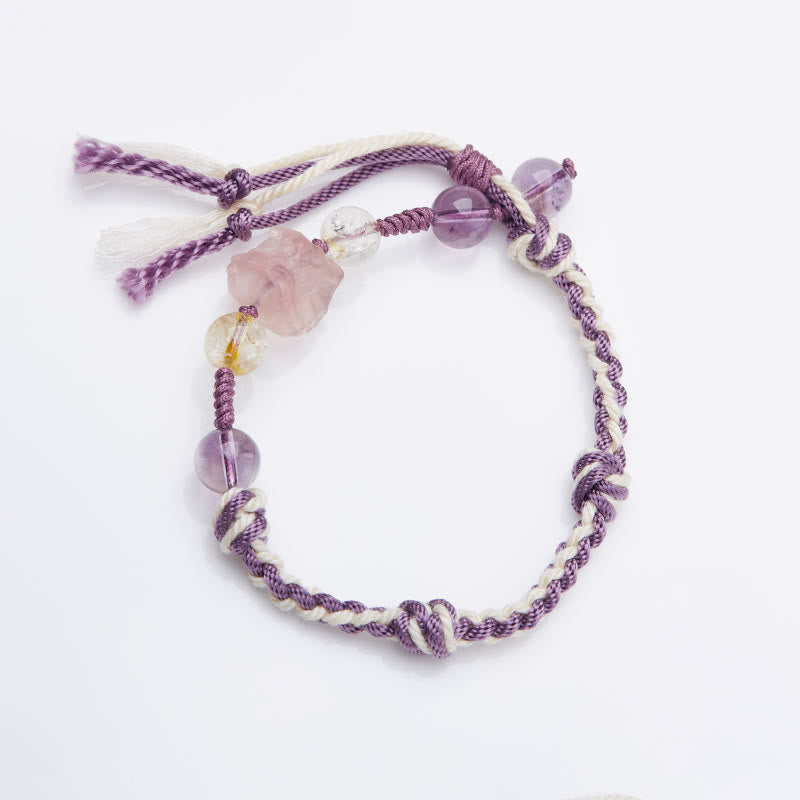 Fortune Jewel Natural Fluorite Amethyst Silver Sheen Obsidian Tiger's Eye Protection Rope Bracelet