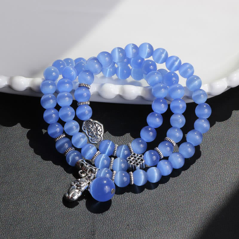 Fortune Jewel Cat Eye PiXiu Support Triple Wrap Bracelet