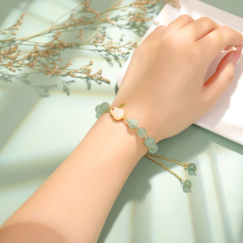 Fortune Jewel Year of the Rabbit Natural Green Aventurine Luck Bead Bracelet