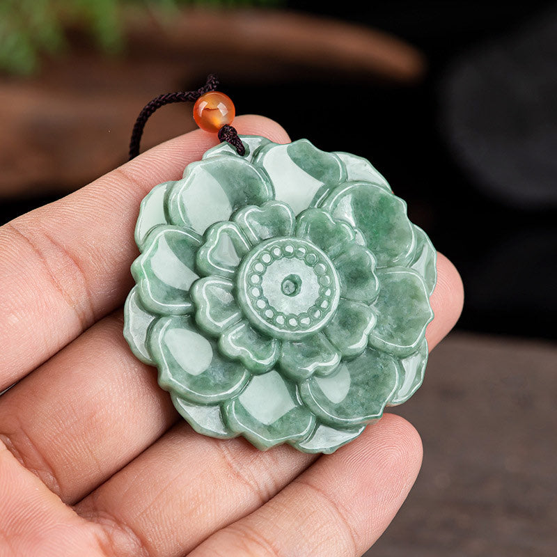 Fortune Jewel Lotus Pattern Jade Luck Prosperity Necklace Pendant
