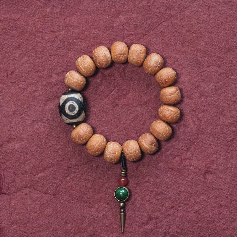 Fortune Jewel Tibet Bodhi Seed Dzi Bead Peace Charm Wrist Mala Bracelet