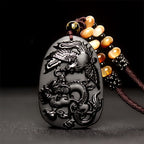 Fortune Jewel Black Obsidian Tiger Eye Dragon Phoenix Protection Beaded Necklace Pendant