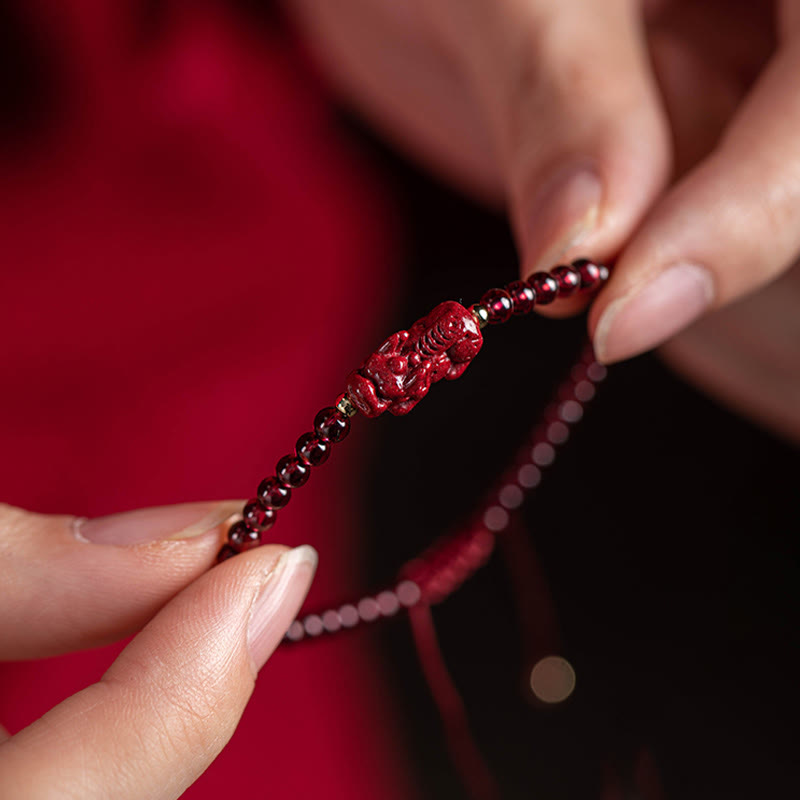 Fortune Jewel Garnet Cinnabar PiXiu Blessing Calm String Bracelet