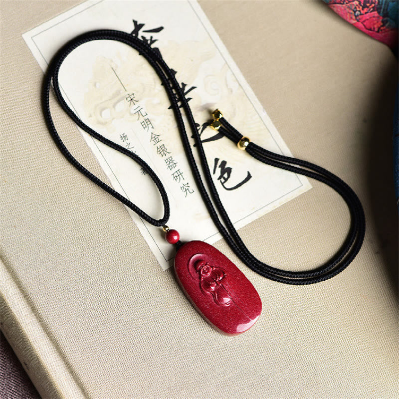 Fortune Jewel Laughing Buddha Yin Yang Chinese Zodiac Gourd Natural Cinnabar Blessing Necklace Pendant