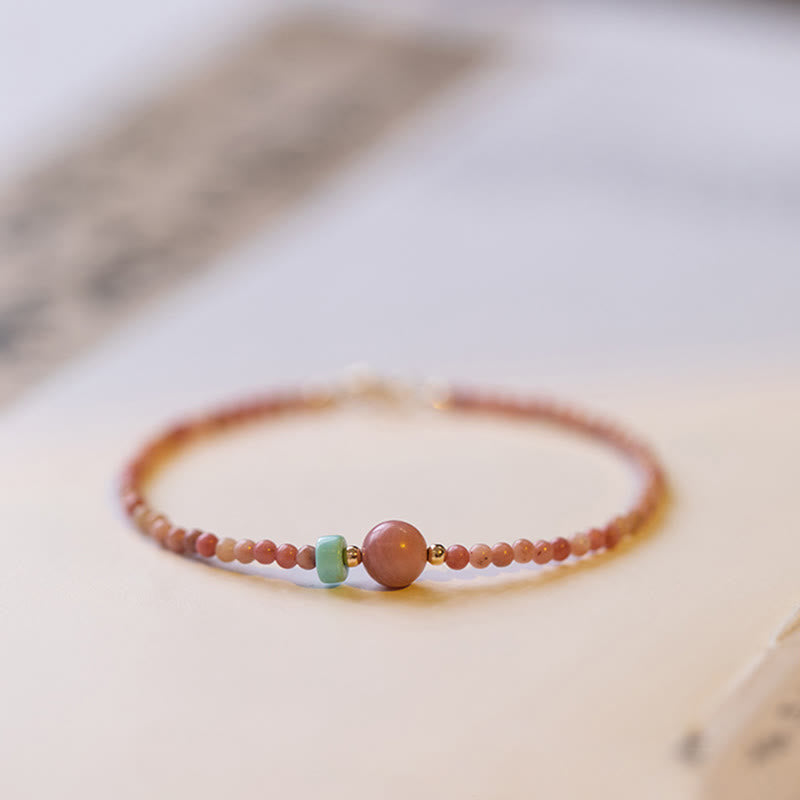 Fortune Jewel 14K Gold Plated Natural Rhodonite Loving Energy Chain Bracelet