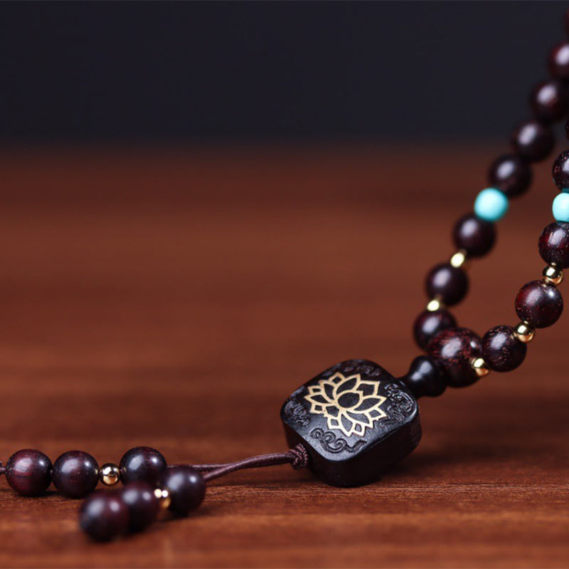 Fortune Jewel 108 Mala Beads Tibetan Small Leaf Red Sandalwood Lotus Balance Bracelet