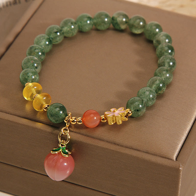 Fortune Jewel Natural Green Strawberry Quartz Love Peach Charm Bracelet