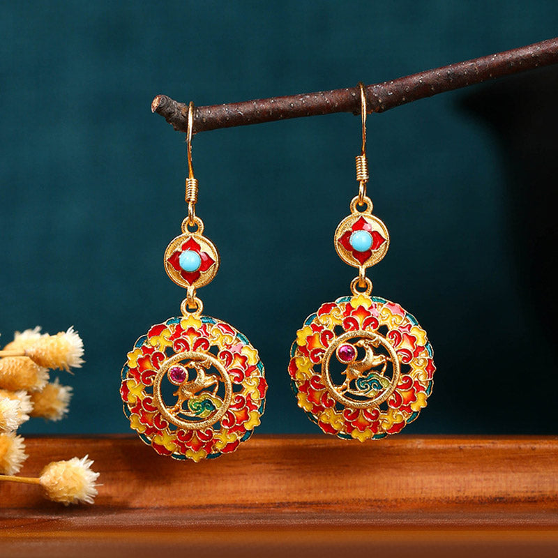 Fortune Jewel 24K Gold Plated Dunhuang Color Elk Copper Balance Drop Earrings