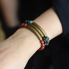Fortune Jewel Red Jasper Moss Agate Black Obsidian Crystal Copper Peace Couple Bracelet