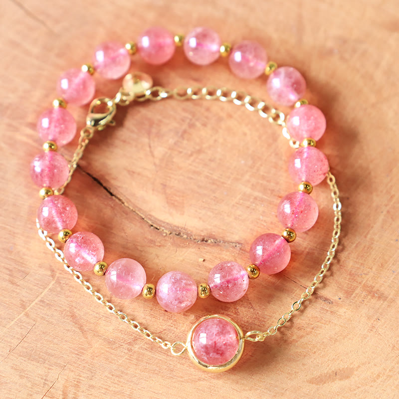 Fortune Jewel Sun Stone Strawberry Quartz Crystal Positive Bracelet