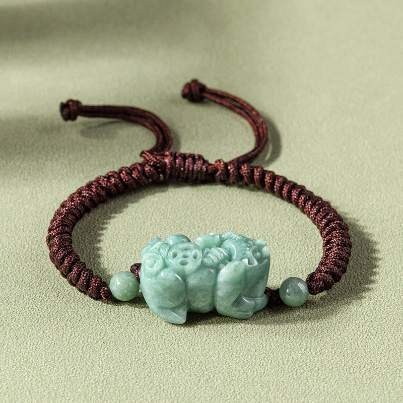 Fortune Jewel Handmade Natural Jade PiXiu Protection King Kong Knot Braided String Bracelet