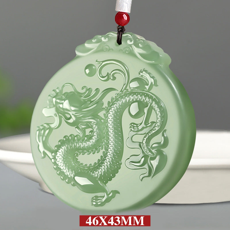 Fortune Jewel Chinese Zodiac Dragon Jade Luck Necklace String Pendant