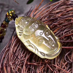 Natural Citrine Guanyin Head Pendant Necklace, White Crystal Guanyin Buddha Necklace